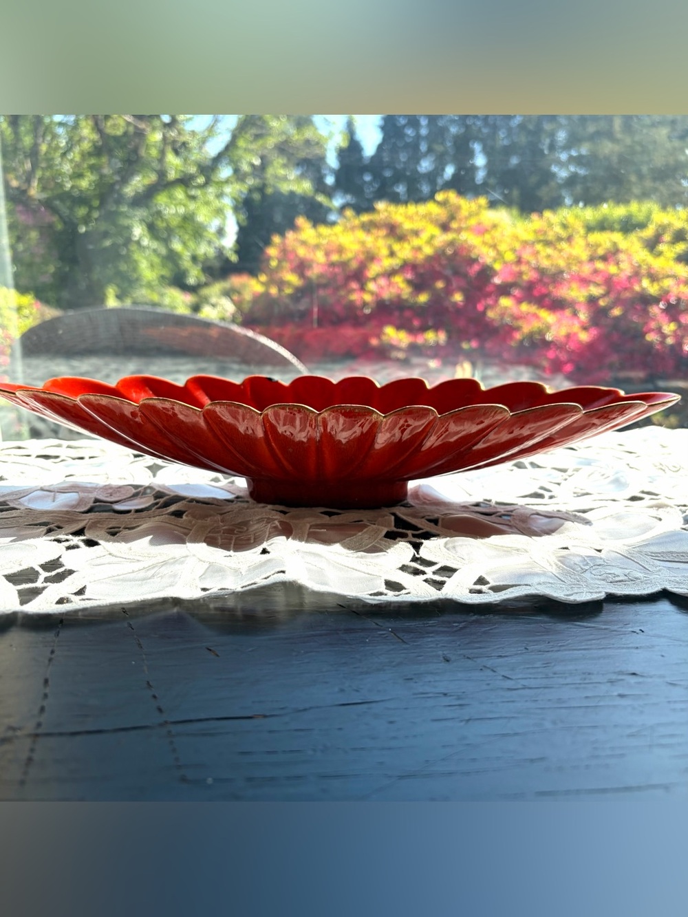 VTG california pottery shell dish bowl red glaze MCM
